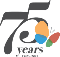 Siskin Children's Institute gray 75 year logo with red,blue, yellow, and green butterfly